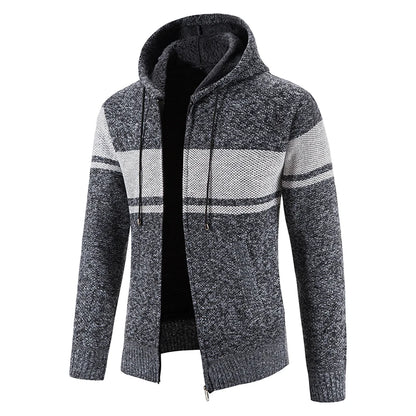 Chaqueta con capucha y cremallera de punto para hombre