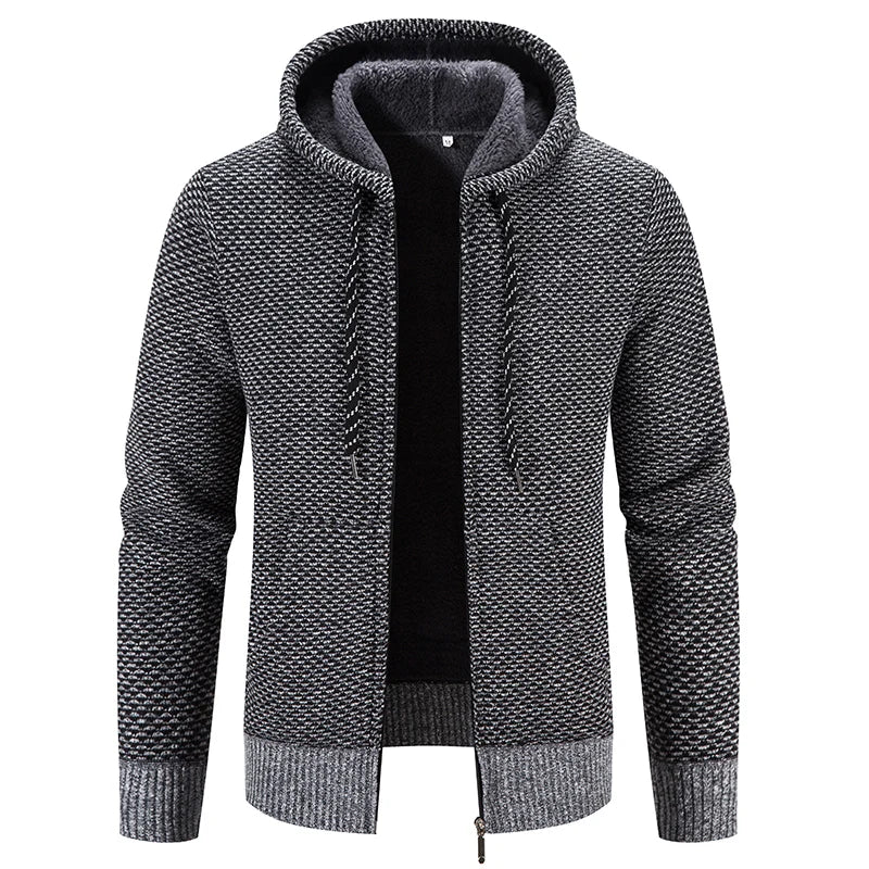 Chaqueta con capucha y cremallera de punto para hombre