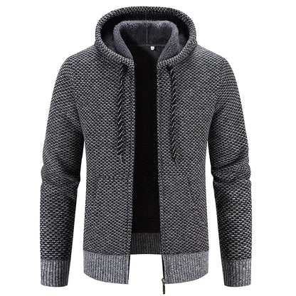 Chaqueta con capucha y cremallera de punto para hombre